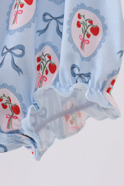 Blue strawberry bow embroidery bubble