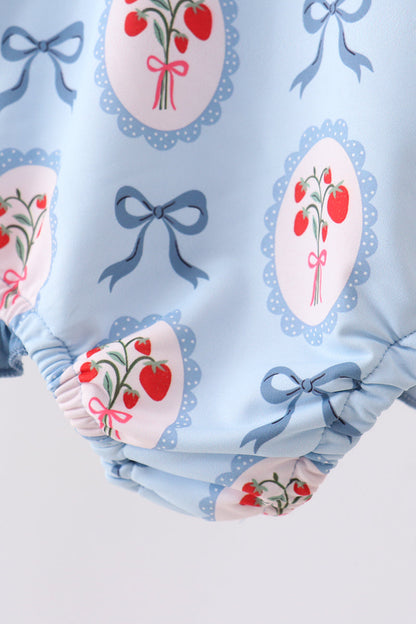 Blue strawberry bow ruffle one-piece swimsuit