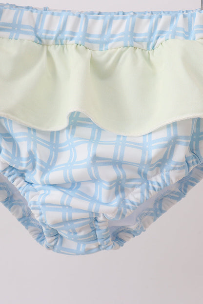 Yellow crab smocked ruffle 2pc swimsuit