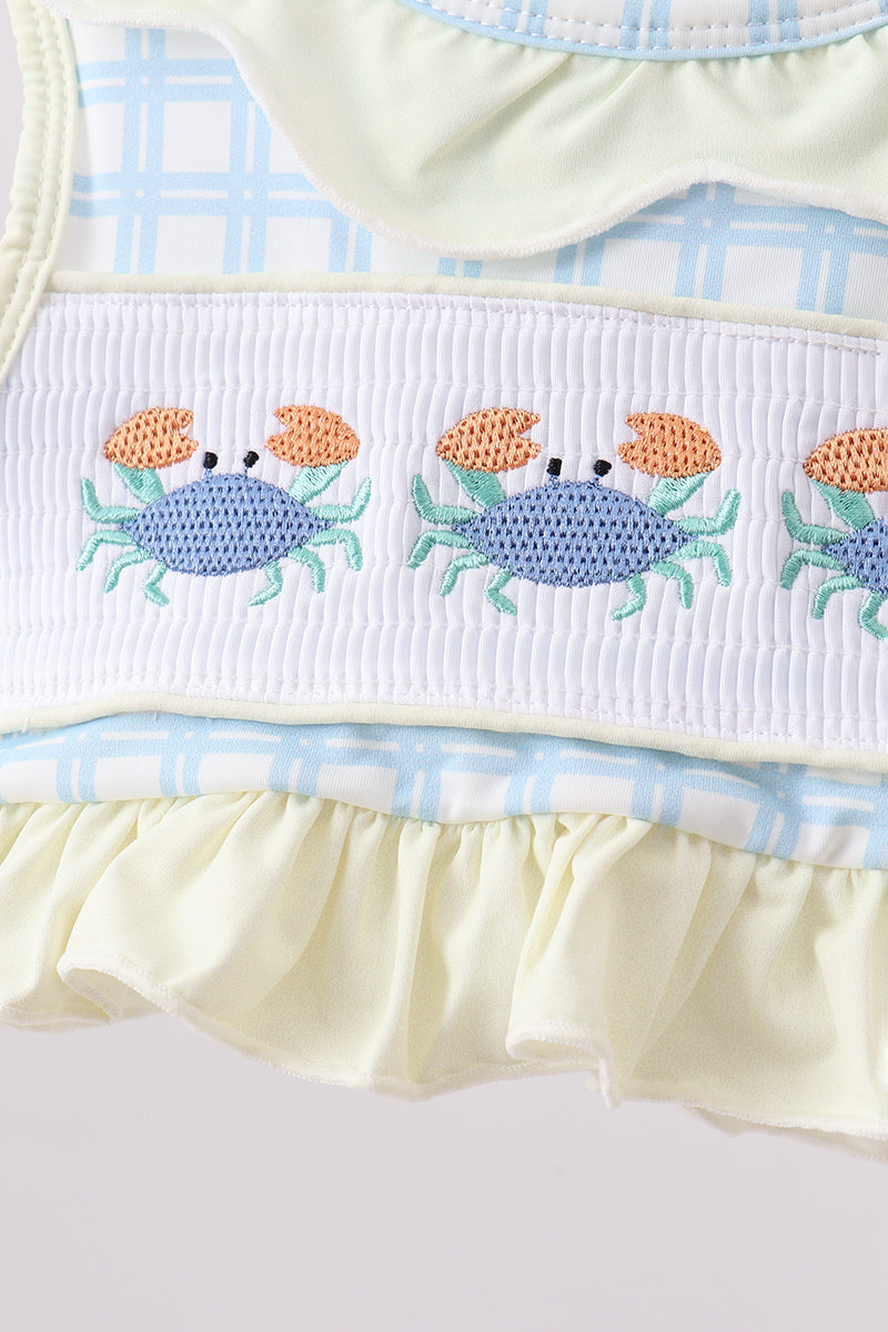 Yellow crab smocked ruffle 2pc swimsuit