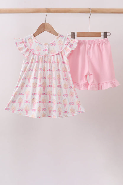 Pink bow castle ruffle shorts set