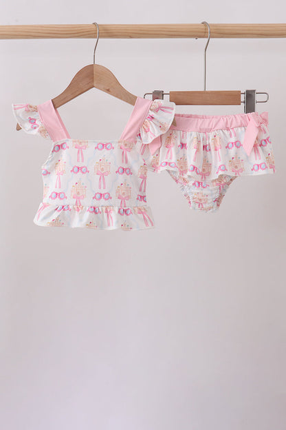 Pink bow castle ruffle 2pc swimsuit
