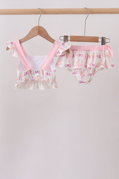 Pink bow castle ruffle 2pc swimsuit