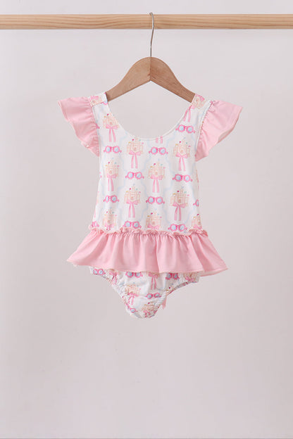 Pink bow castle ruffle one-piece swimsuit