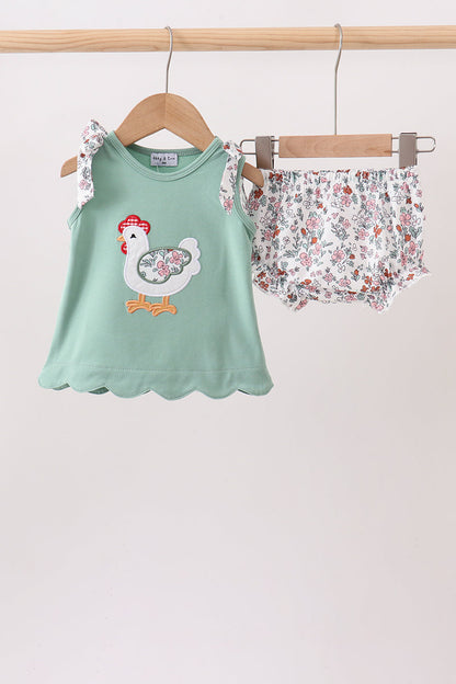 Sage Chicken Applique Bloomer Set