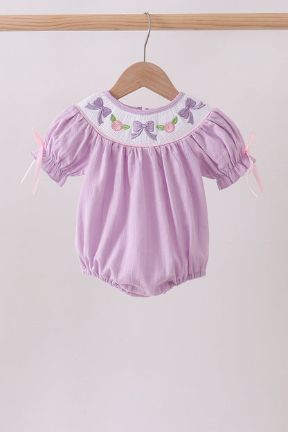 Lavender Smocked Embroidered Bow Jacquard Bubble