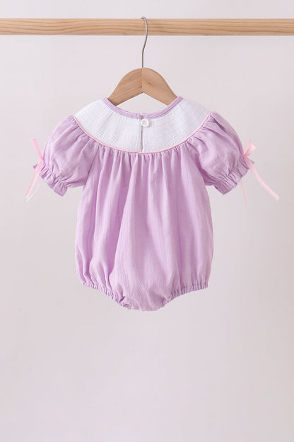 Lavender Smocked Embroidered Bow Jacquard Bubble