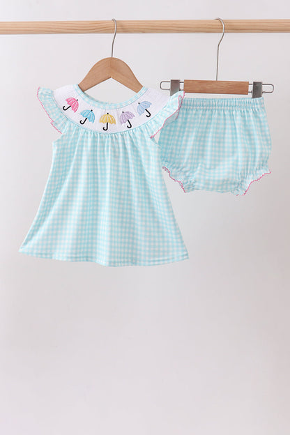 Blue Umbrella Smocked Bloomer Set