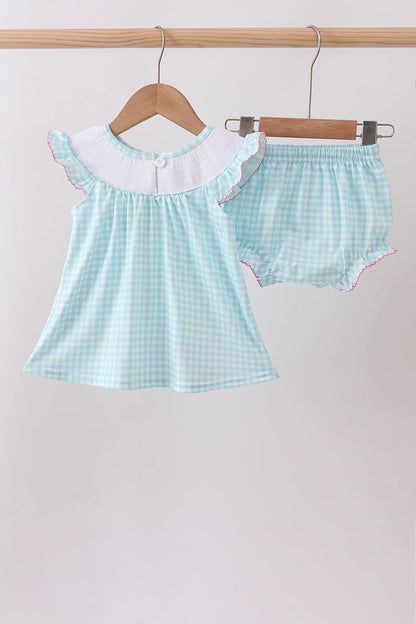 Blue Umbrella Smocked Bloomer Set