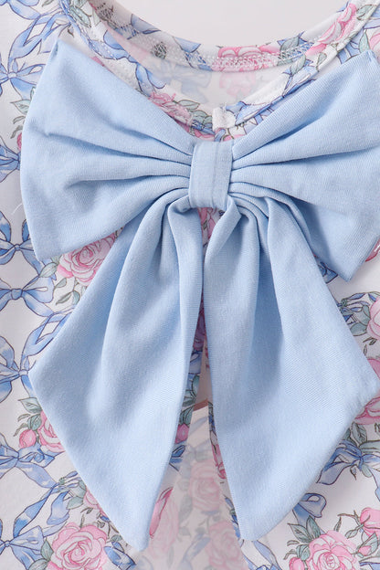 Blue Floral Bow Bloomer Set