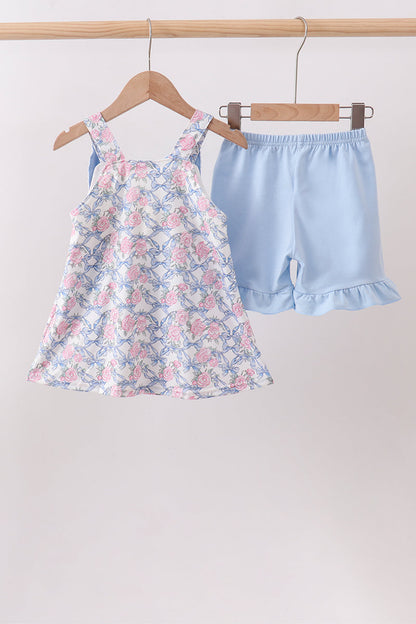 Blue Floral Bow Set