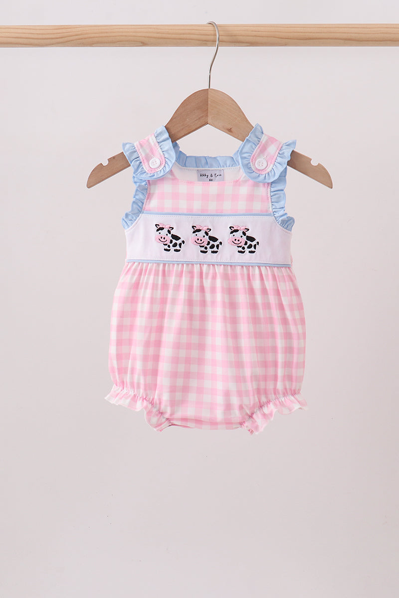 Pink Cow Plaid Embroidered Bubble