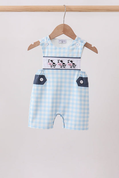 Blue Cow Plaid Embroidered Jon Jon
