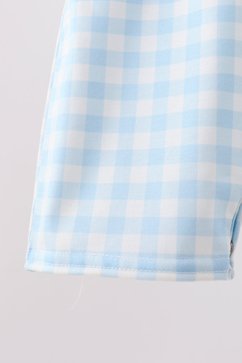 Blue Cow Plaid Embroidered Jon Jon