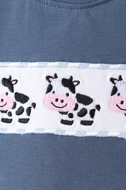 Blue Cow Plaid Embroidered Set