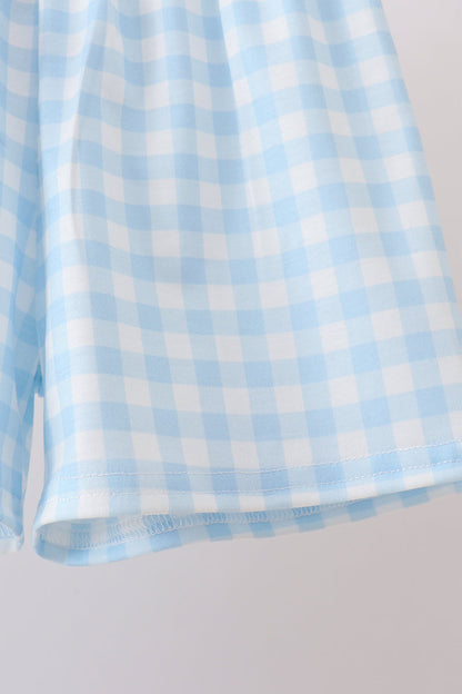 Blue Cow Plaid Embroidered Set