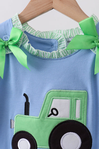 Blue Tractor Applique Seersucker Set