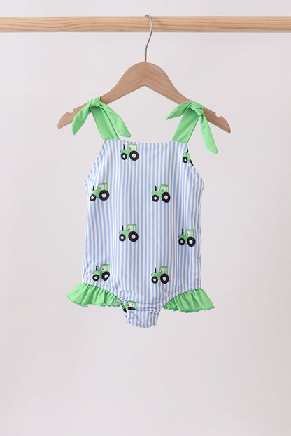 Blue Tractor Stripe UPF Swim One-Piece