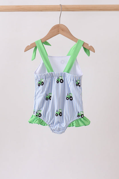 Blue Tractor Stripe UPF Swim One-Piece