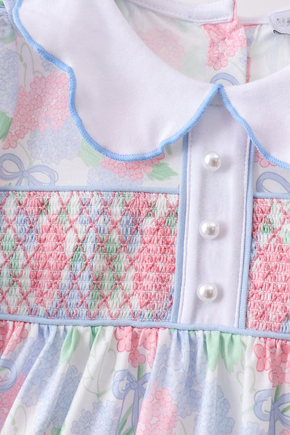 Blue Hydrangea Smocked Pearl Dress