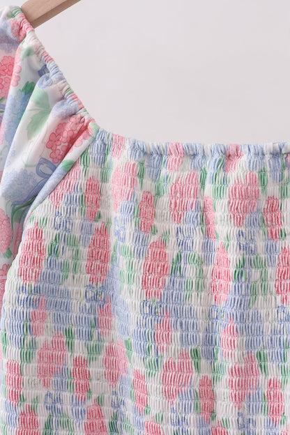 Blue Hydrangea Smocked Women Dress