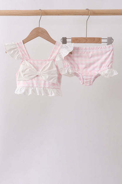 Pink Plaid Bow UPF Swim Set