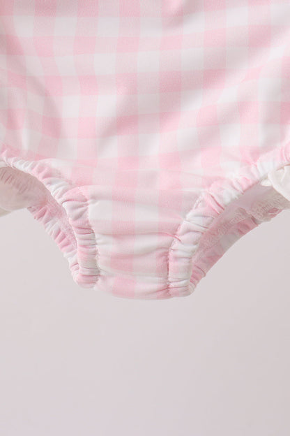 Pink Plaid Bow UPF Swim Set