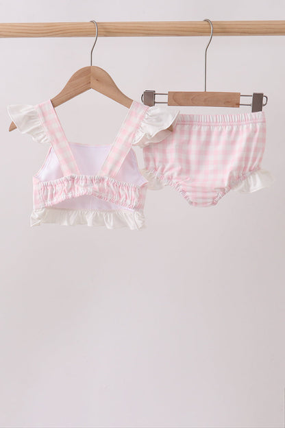 Pink Plaid Bow UPF Swim Set