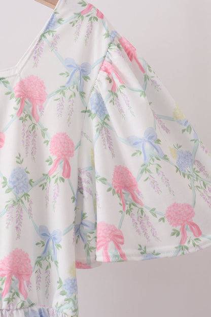 Blue Hydrangea Bow Women Dress
