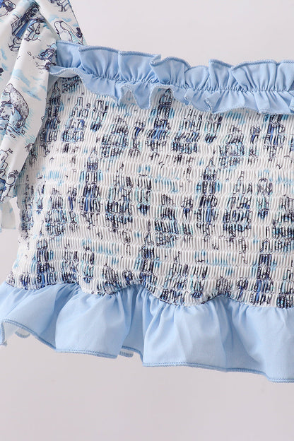 Blue Beach Smocked UPF Women Swim Set