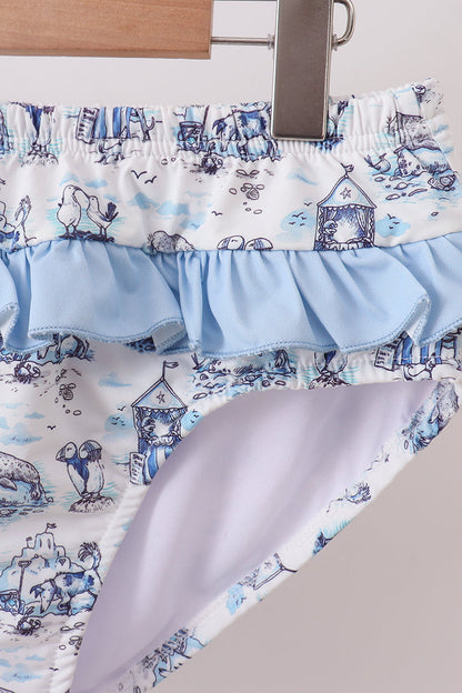 Blue Beach Smocked UPF Women Swim Set
