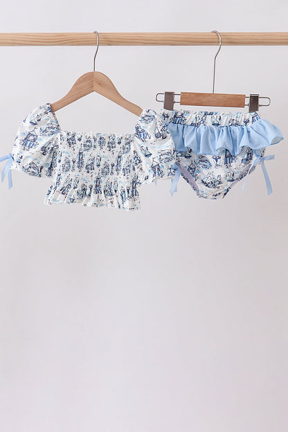 Blue Beach Smocked UPF Swim Set