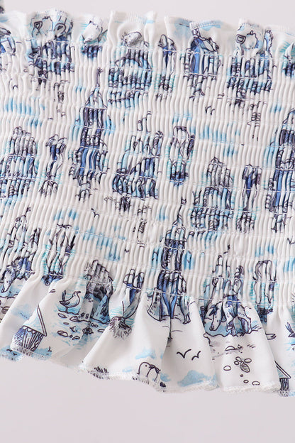 Blue Beach Smocked UPF Swim Set