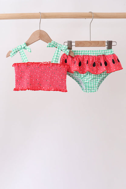 Red Watermelon Smocked UPF Swim Set