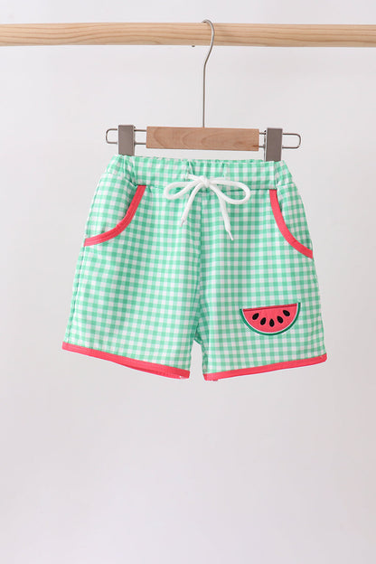 Red Watermelon Embroidered UPF Swim Trunks