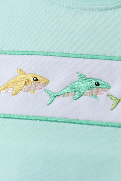 Blue Shark Embroidered Set