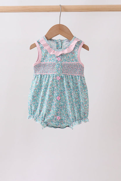 Green Floral Smocked Bubble