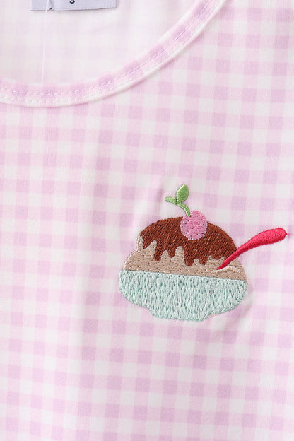 Purple Ice Cream Plaid Embroidered Set