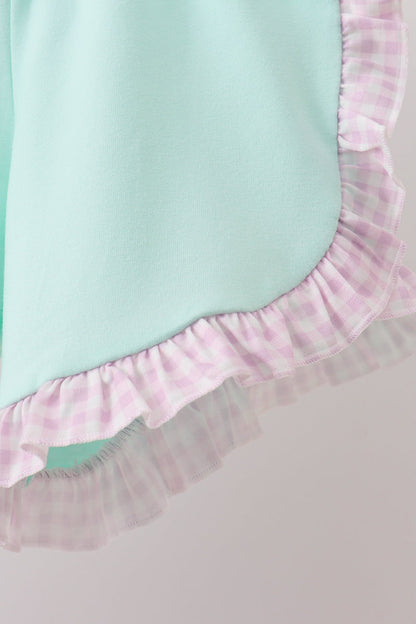 Purple Ice Cream Plaid Embroidered Set