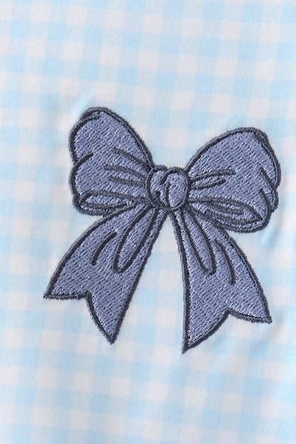 Blue Plaid Embroidered Bow Set