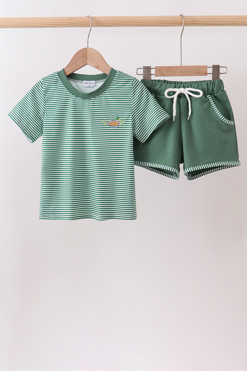 Green Duck Stripe Embroidered Set