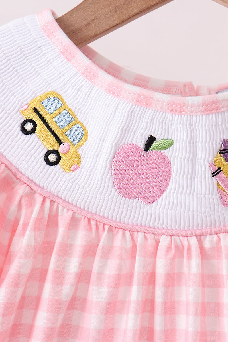 Pink Apple Bus Smocked Dress