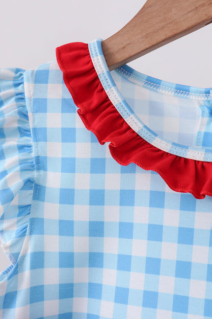 Blue Apple Appliqué Gingham Ruffle Set