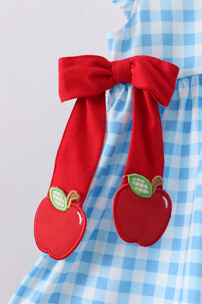 Blue Apple Appliqué Gingham Ruffle Set