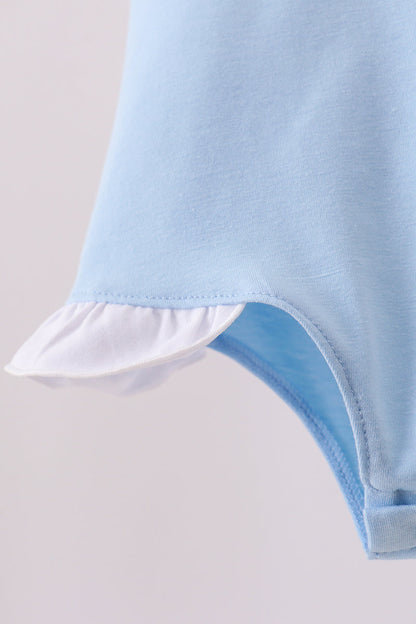 Blue pencil bow embroidery ruffle bubble