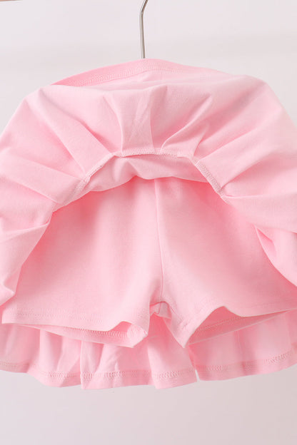Blue pencil bow embroidery ruffle skorts set