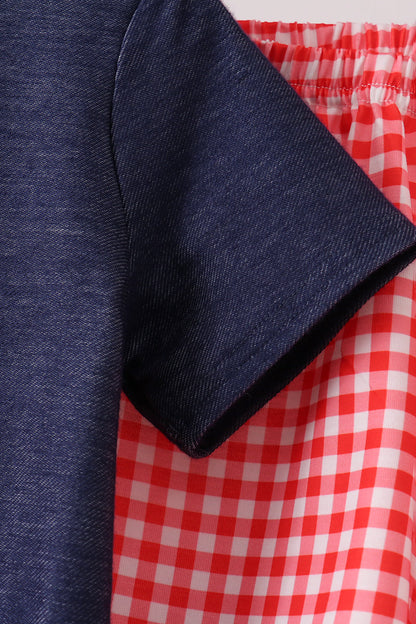 Navy Apple Applique Denim Set
