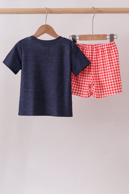 Navy Apple Applique Denim Set