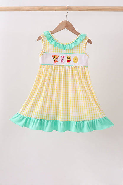Mustard Honey Bear Embroidered Dress