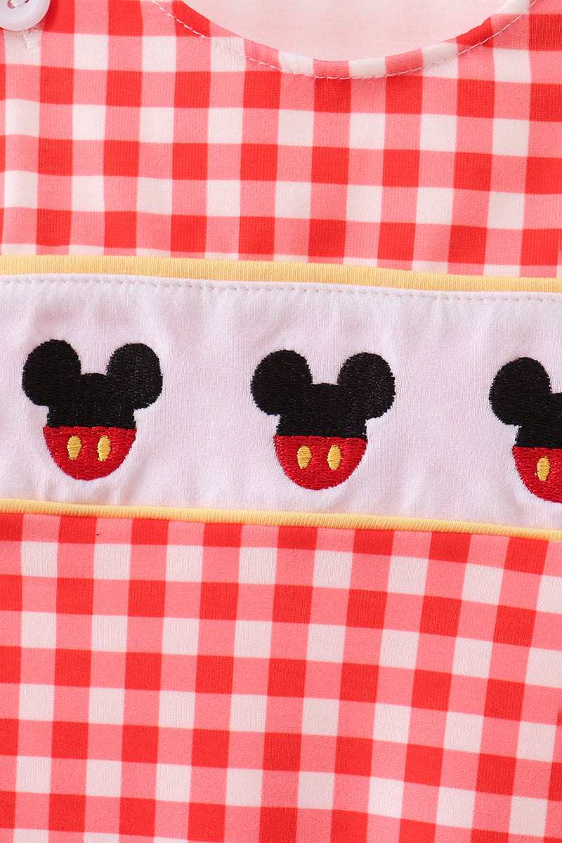 Red Character Plaid Embroidered Jon Jon